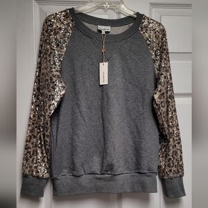 Trendyol Gray Sequin Sleeve Women's Top